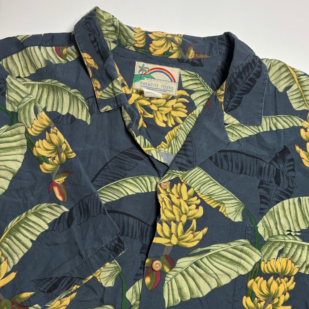 Paradise Found Hawaiian Shirt Banana Leaf Mens XXL Navy Aloha  Made in‎ Hawaii
